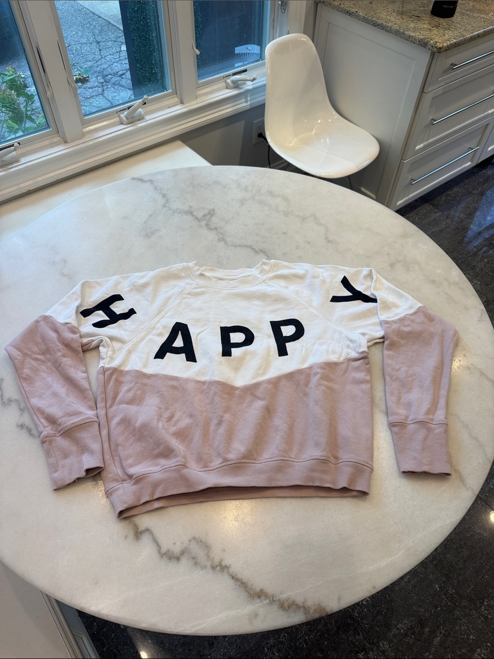 Spiritual Gangster Blush & White Colorblock 'HAPPY ' Sweatshirt